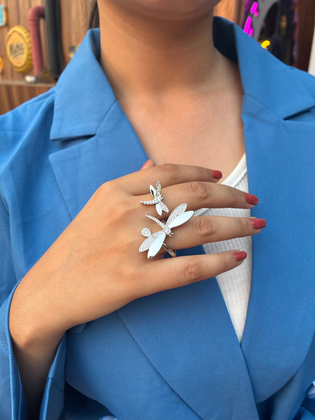 Dragonfly Dual-Finger Silver Ring
