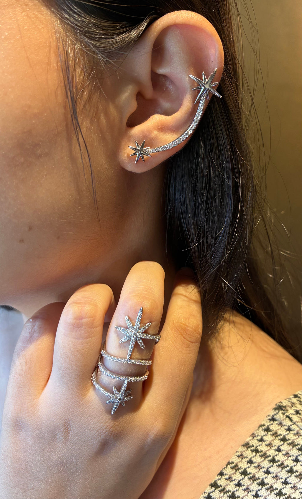 Celeste Star Earcuff & Ring Stack