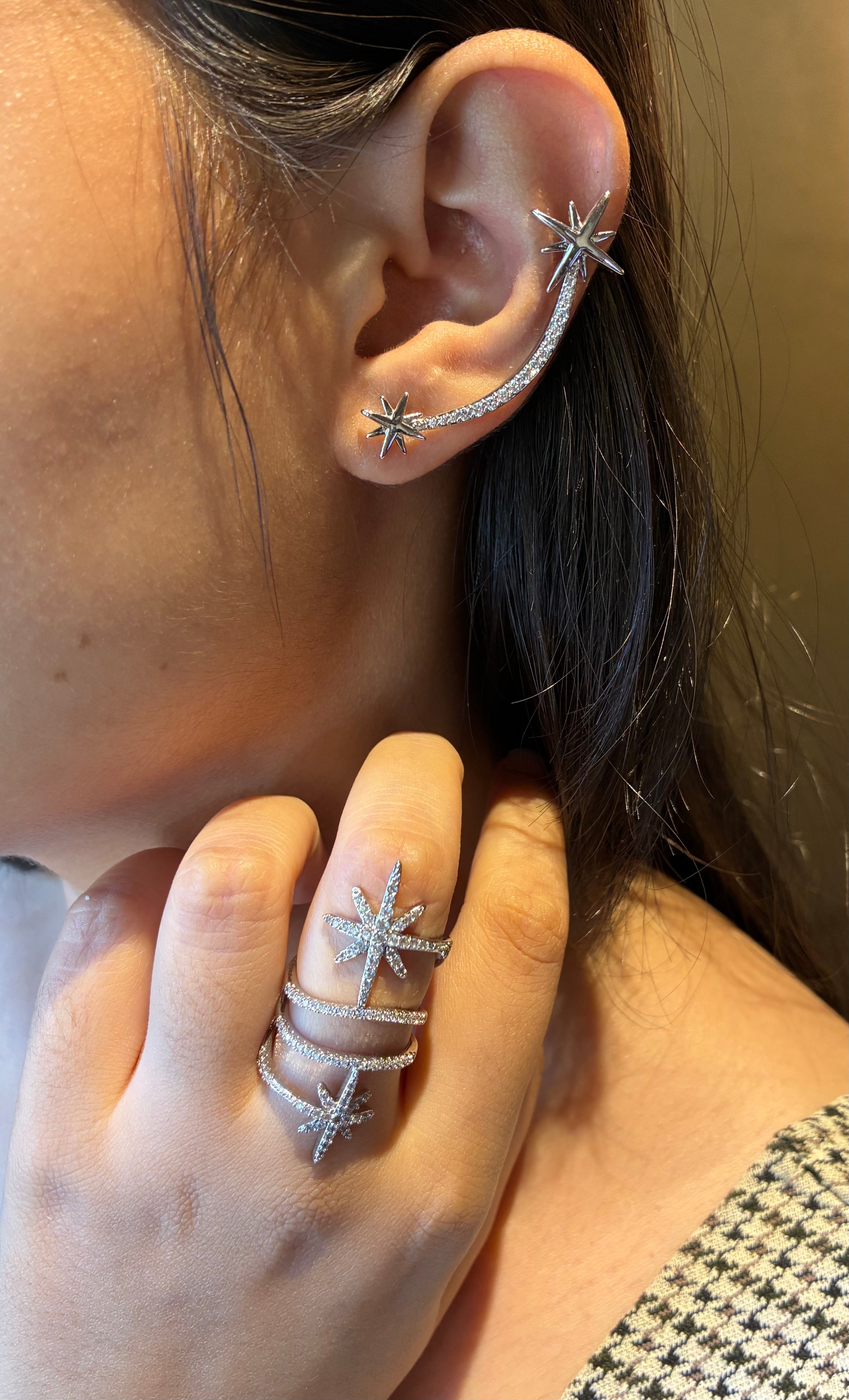 Celeste Star Earcuff & Ring Stack